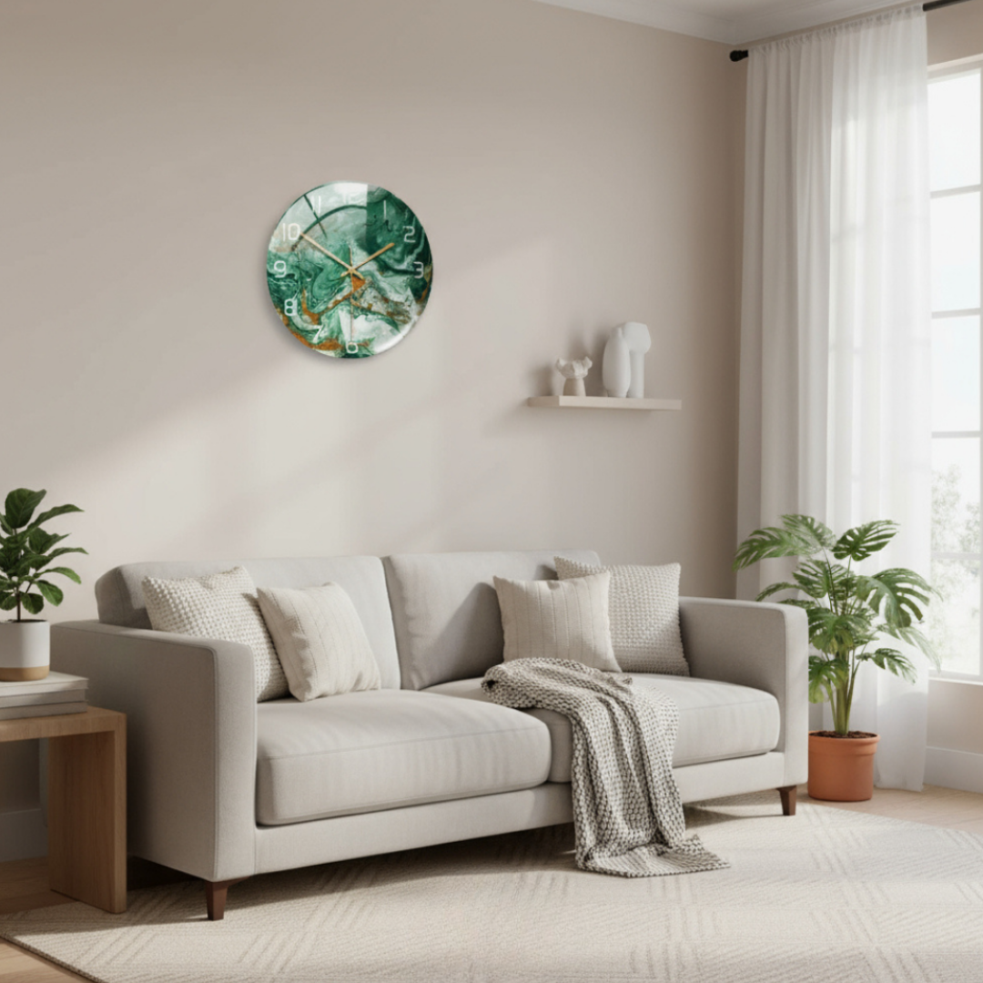 Elara Haus Orologio da Parete in Stile Nordico con Stampa in Marmo Lucido