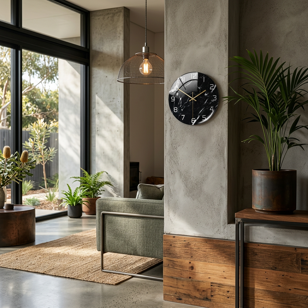 Elara Haus Orologio da Parete in Stile Nordico con Stampa in Marmo Lucido