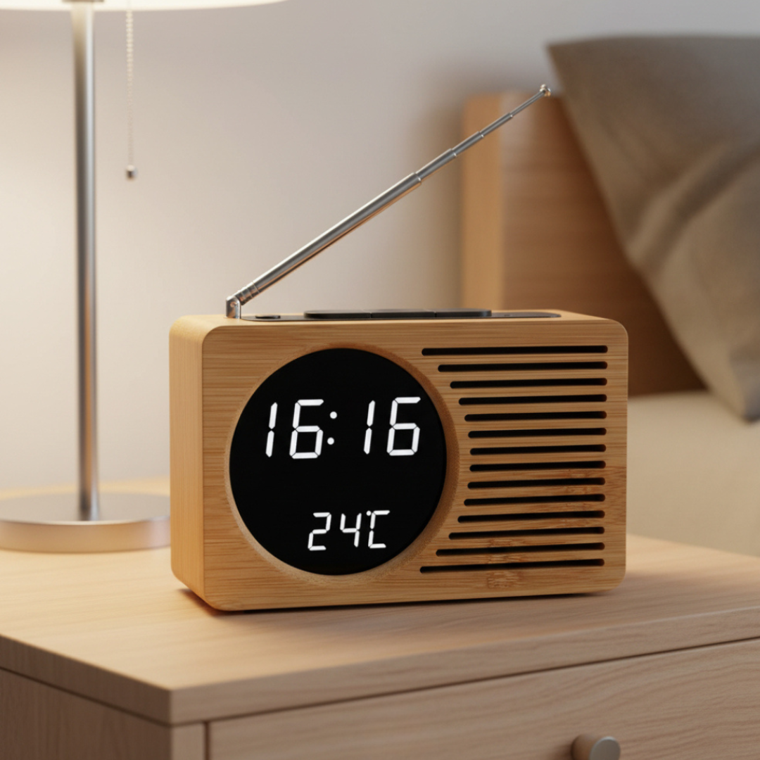 Orologio da Notte in Legno Stile Nordico Elara Haus con Sintonizzatore Radio FM