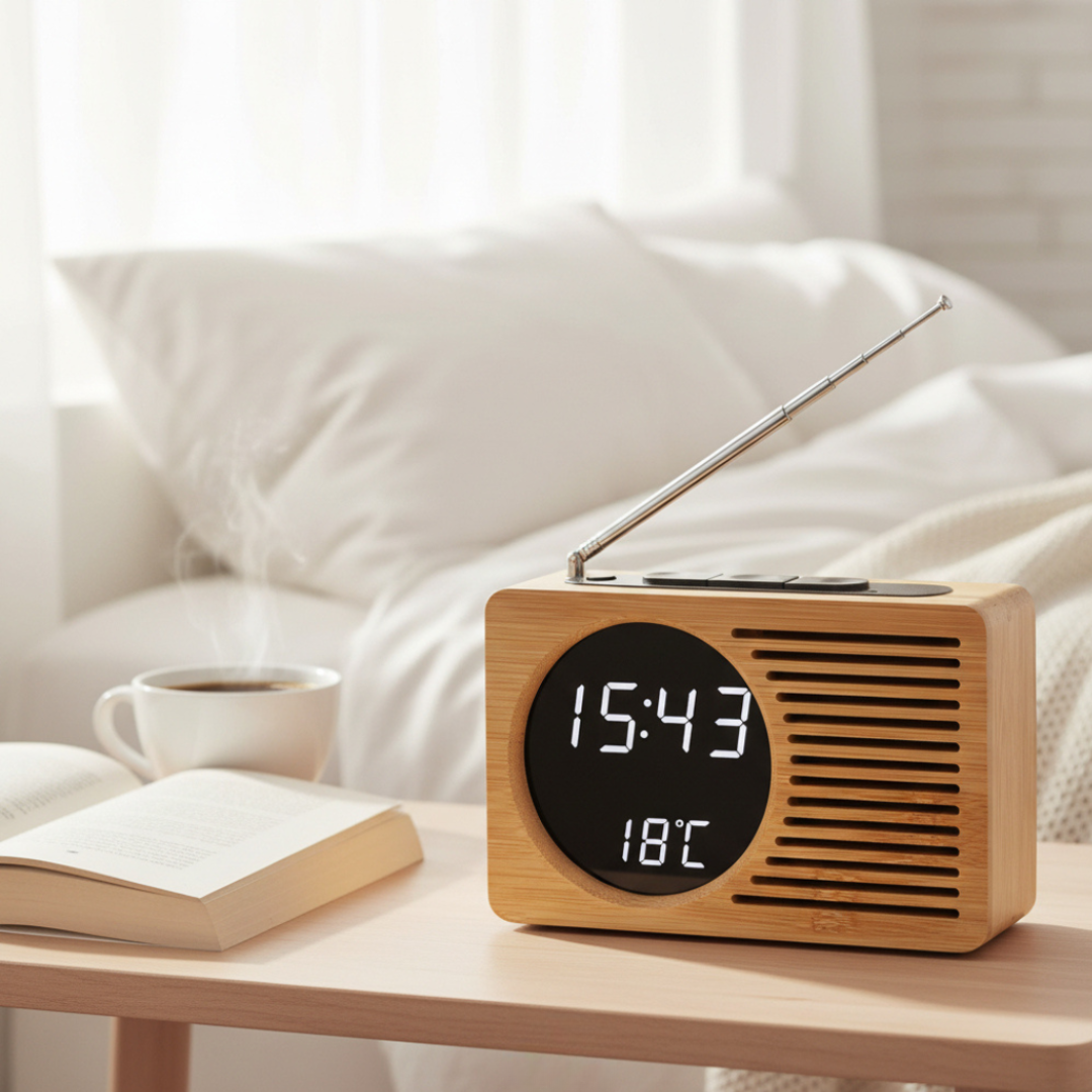 Orologio da Notte in Legno Stile Nordico Elara Haus con Sintonizzatore Radio FM