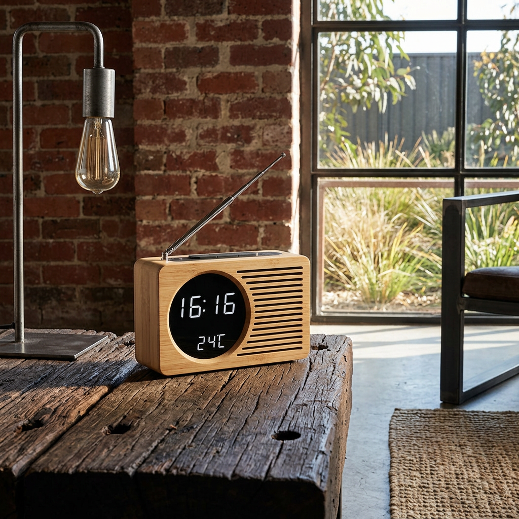 Orologio da Notte in Legno Stile Nordico Elara Haus con Sintonizzatore Radio FM