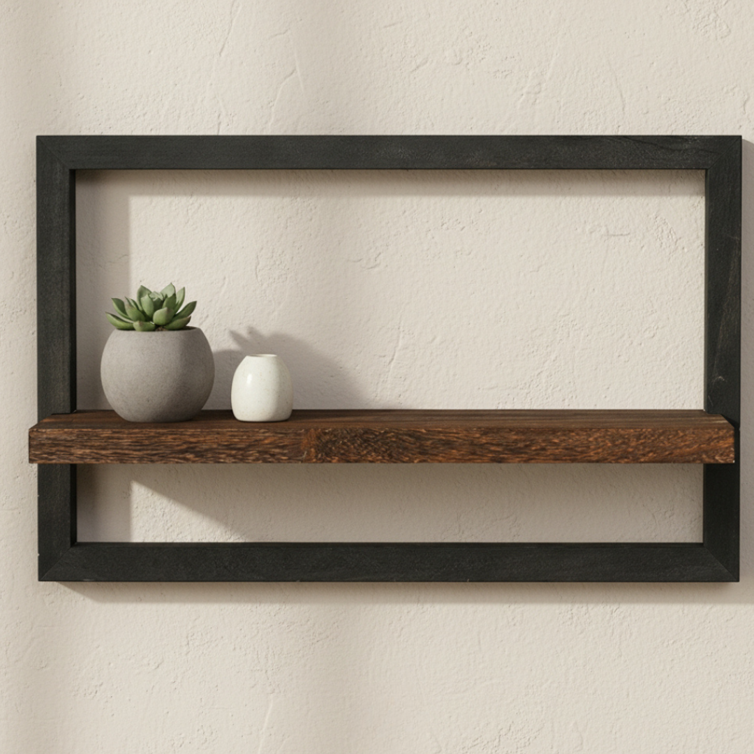 Elara Haus Stile Rustico Shelf Galleggiante in Legno e Metallo - Arte d'Interni Minimalista