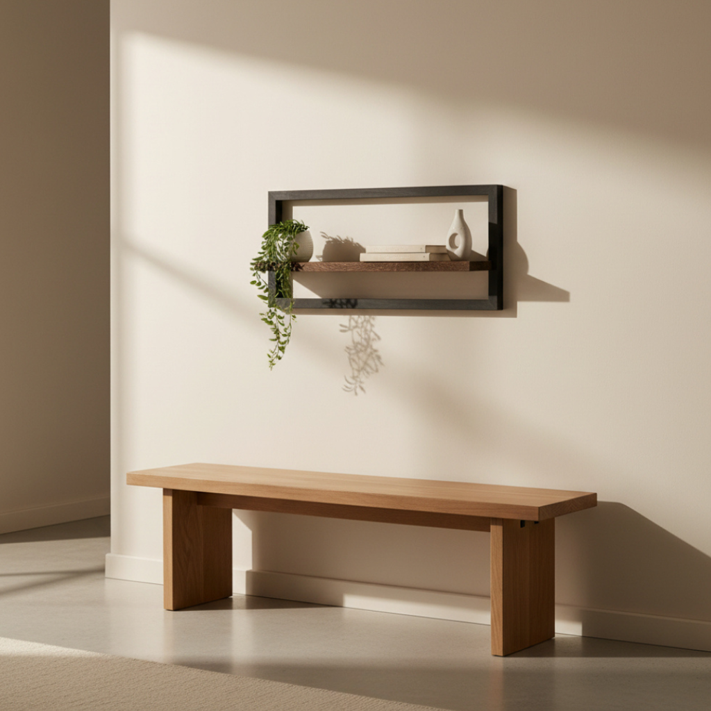 Elara Haus Stile Rustico Shelf Galleggiante in Legno e Metallo - Arte d'Interni Minimalista