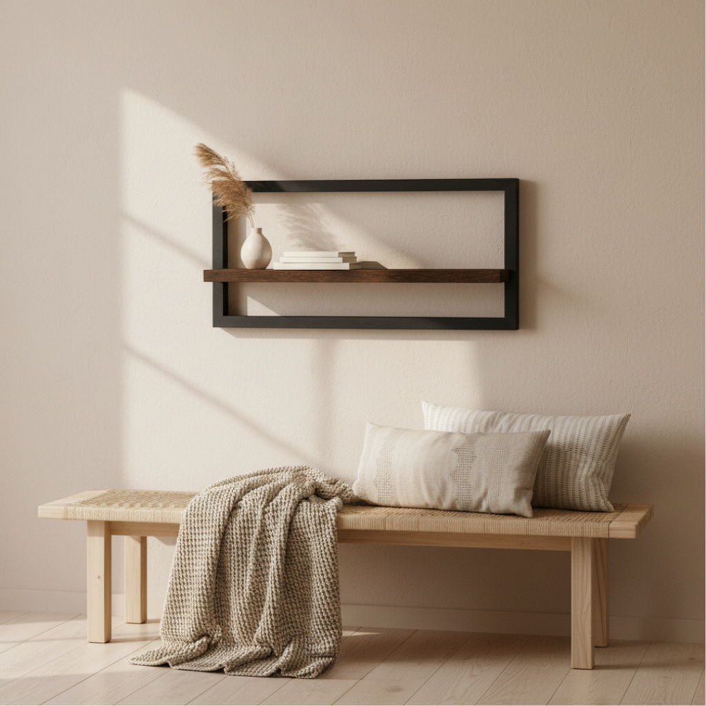 Elara Haus Stile Rustico Shelf Galleggiante in Legno e Metallo - Arte d'Interni Minimalista