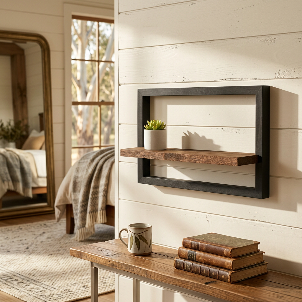 Elara Haus Stile Rustico Shelf Galleggiante in Legno e Metallo - Arte d'Interni Minimalista
