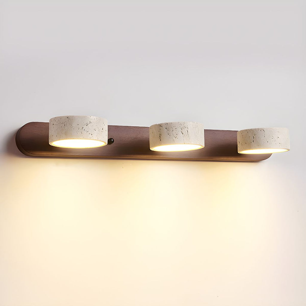 Elara Haus Applique in Travertino Doppio – Luce da Parete in Pietra Calcarea Pitting e Noce