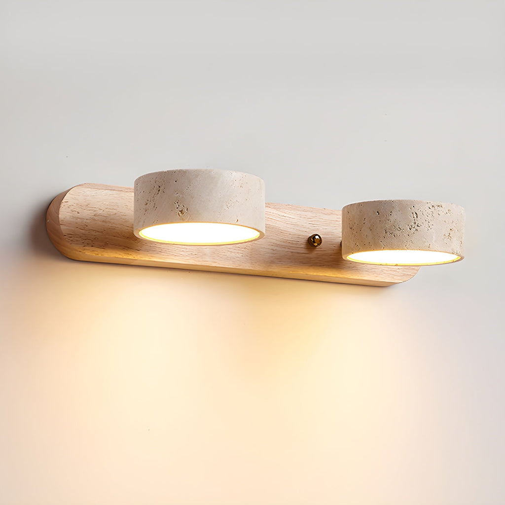 Elara Haus Applique in Travertino Doppio – Luce da Parete in Pietra Calcarea Pitting e Noce