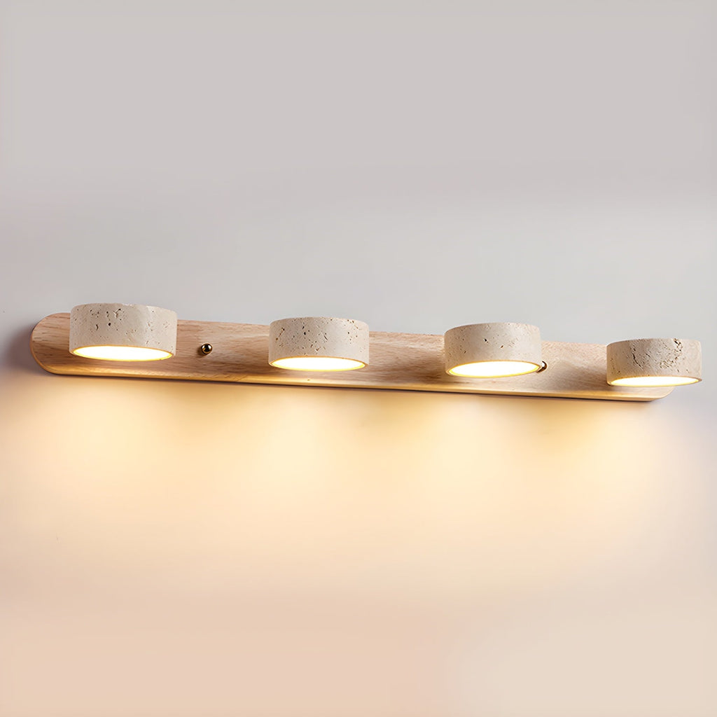 Elara Haus Applique in Travertino Doppio – Luce da Parete in Pietra Calcarea Pitting e Noce