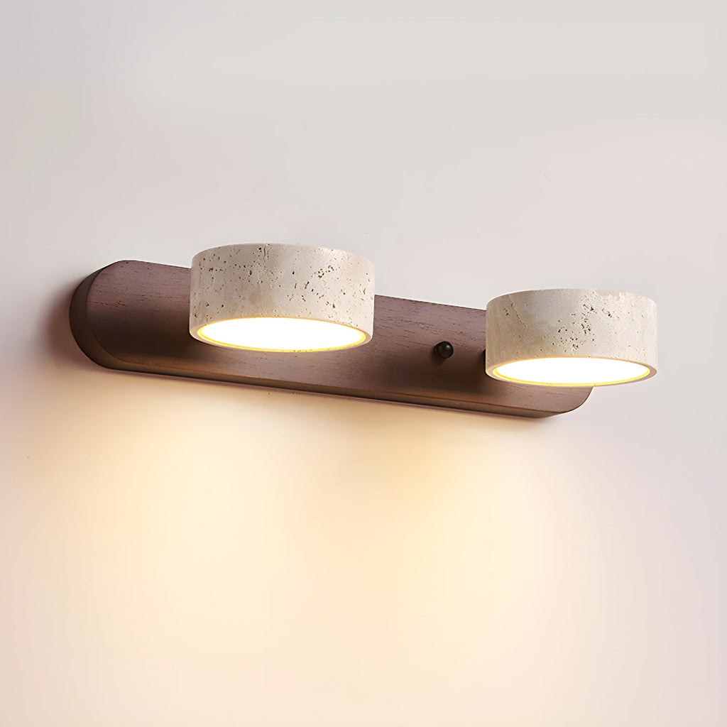 Elara Haus Applique in Travertino Doppio – Luce da Parete in Pietra Calcarea Pitting e Noce