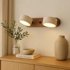 Elara Haus Applique in Travertino Doppio – Luce da Parete in Pietra Calcarea Pitting e Noce