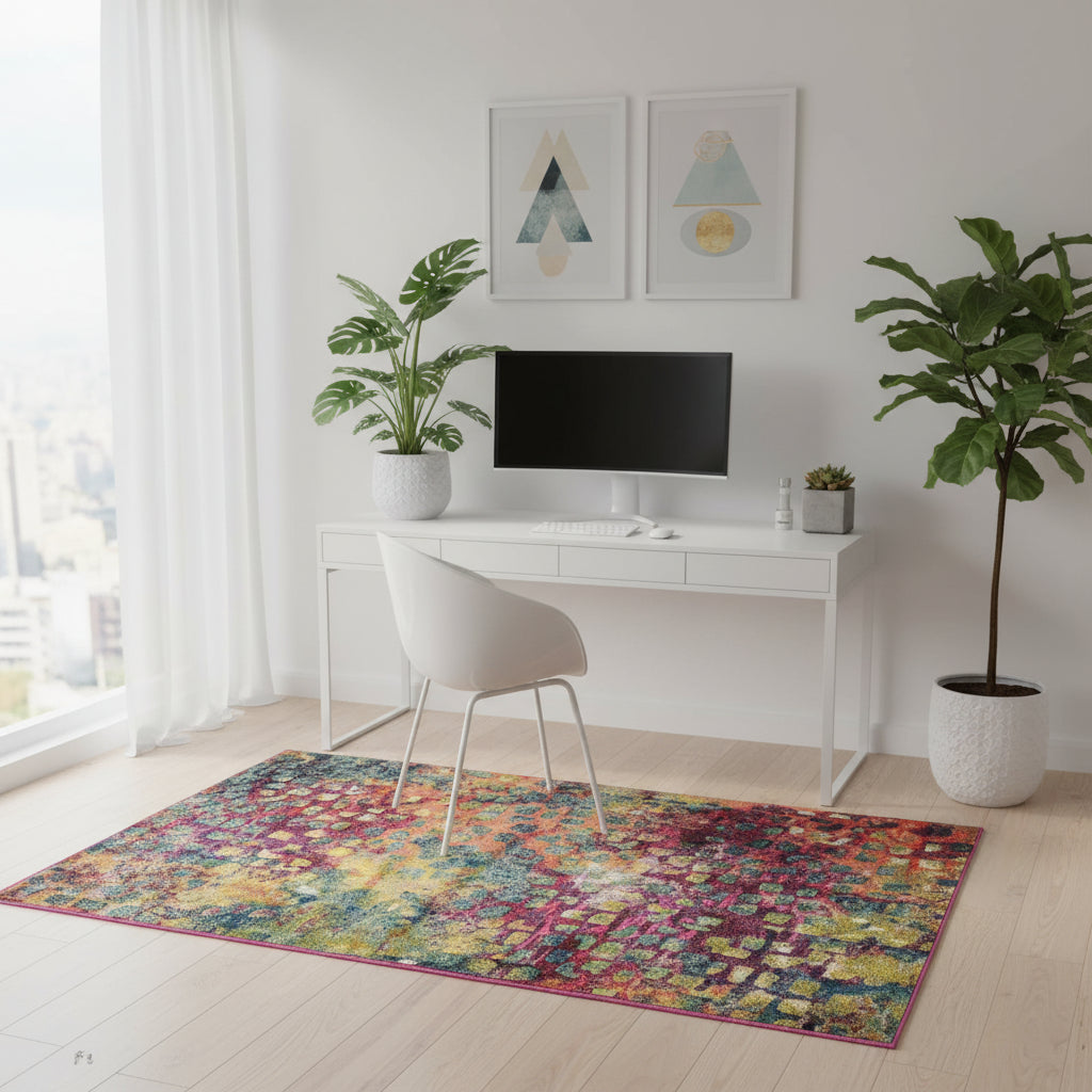 Elara Haus Tappeto in Mistura di Lana Astratto Vivace – Motivo Multicolore