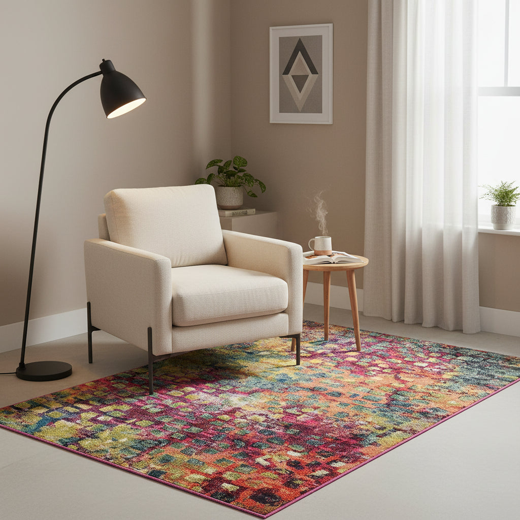 Elara Haus Tappeto in Mistura di Lana Astratto Vivace – Motivo Multicolore