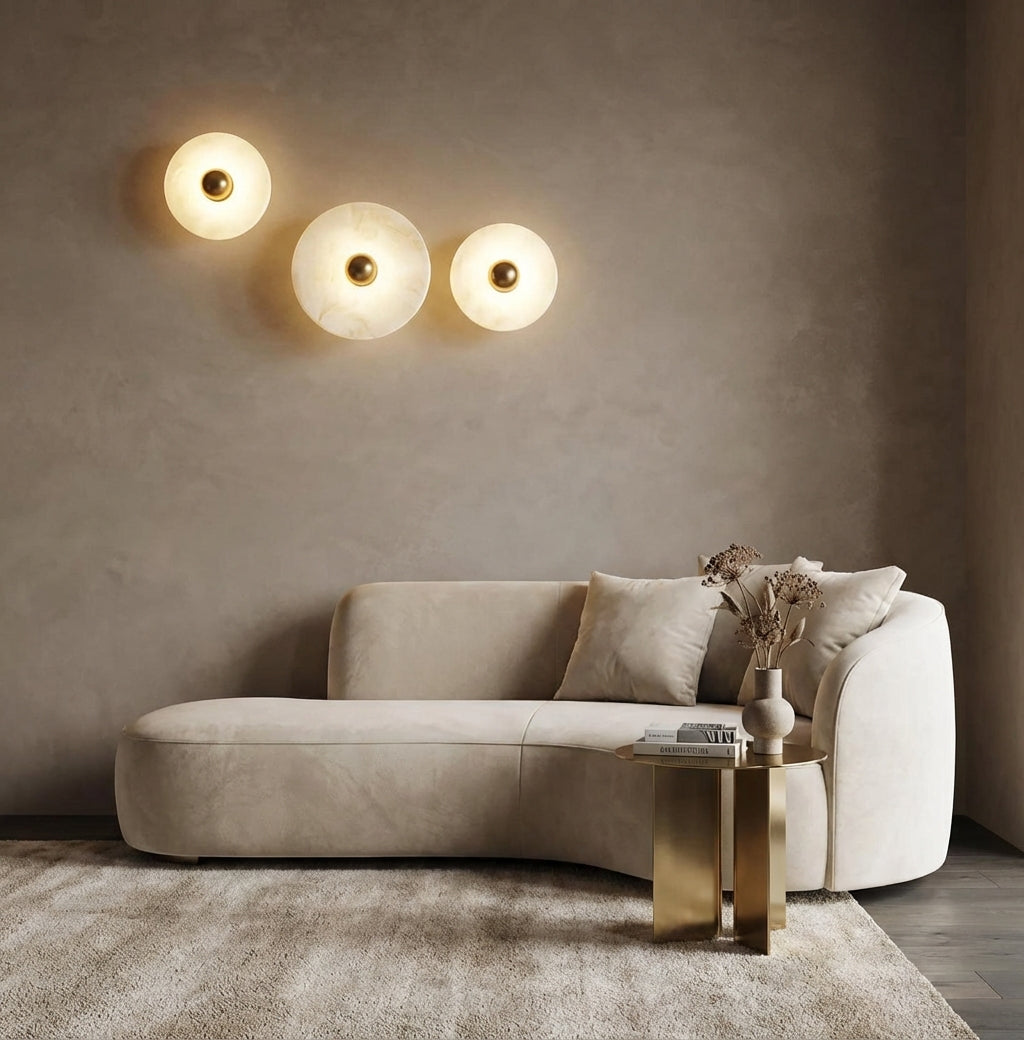 Elara Haus Applique da Parete - Applique in Design Alabastro con Finitura in Ottone