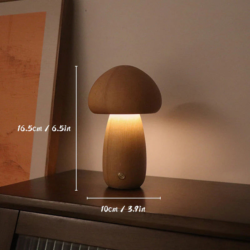Elara Haus Lampada Notturna LED a Fungo in Legno Fantasioso