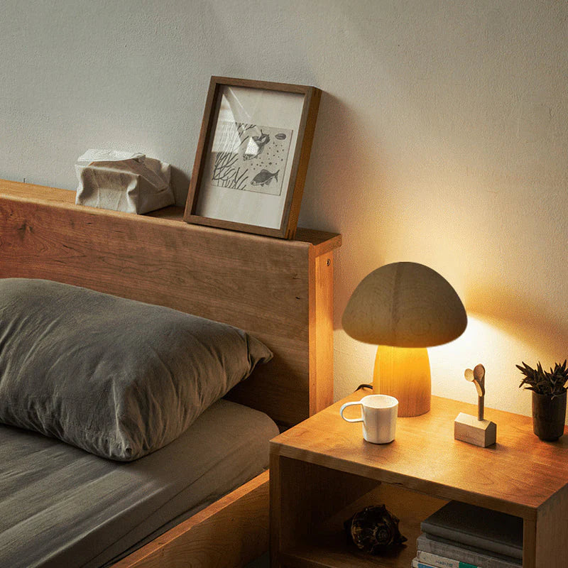 Elara Haus Lampada Notturna LED a Fungo in Legno Fantasioso