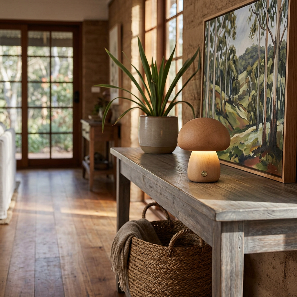 Elara Haus Lampada Notturna LED a Fungo in Legno Fantasioso