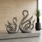 Scultura in Argento di Alta Qualità a Forma di Cigno di Coppia Elara Haus - Decorazione Simbolica per la Casa