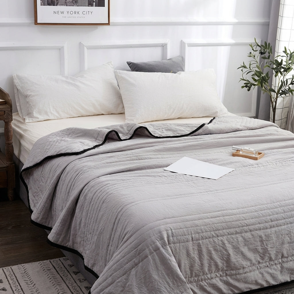 Elara Haus Coperta Letto con Cuciture a Strisce Orizzontali