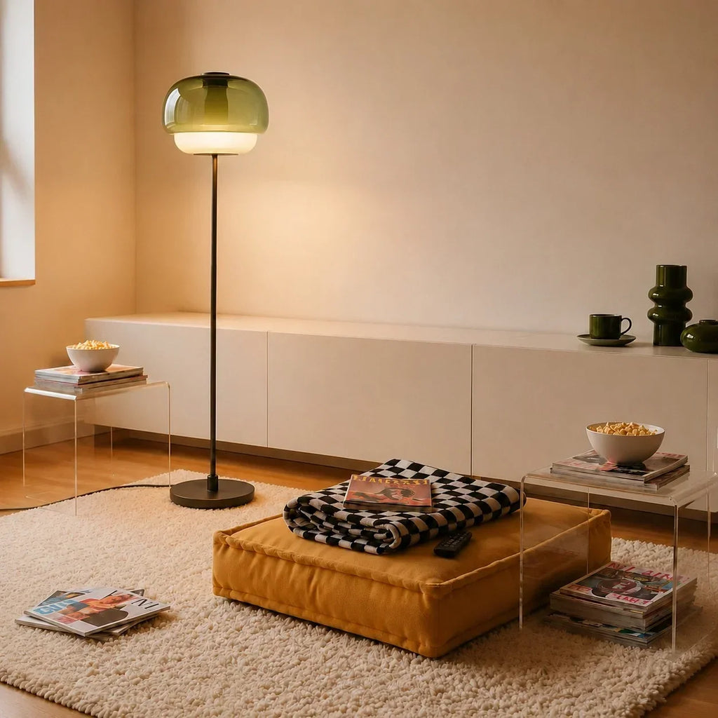 Lampada da Terra in Vetro Moderna – Lampada di Design Elegante con Illuminazione Ambientale