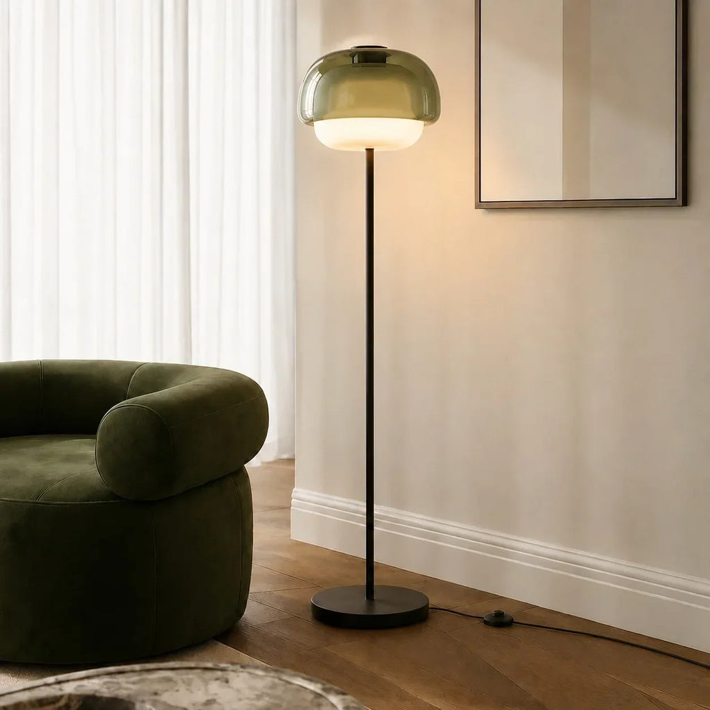 Lampada da Terra in Vetro Moderna – Lampada di Design Elegante con Illuminazione Ambientale
