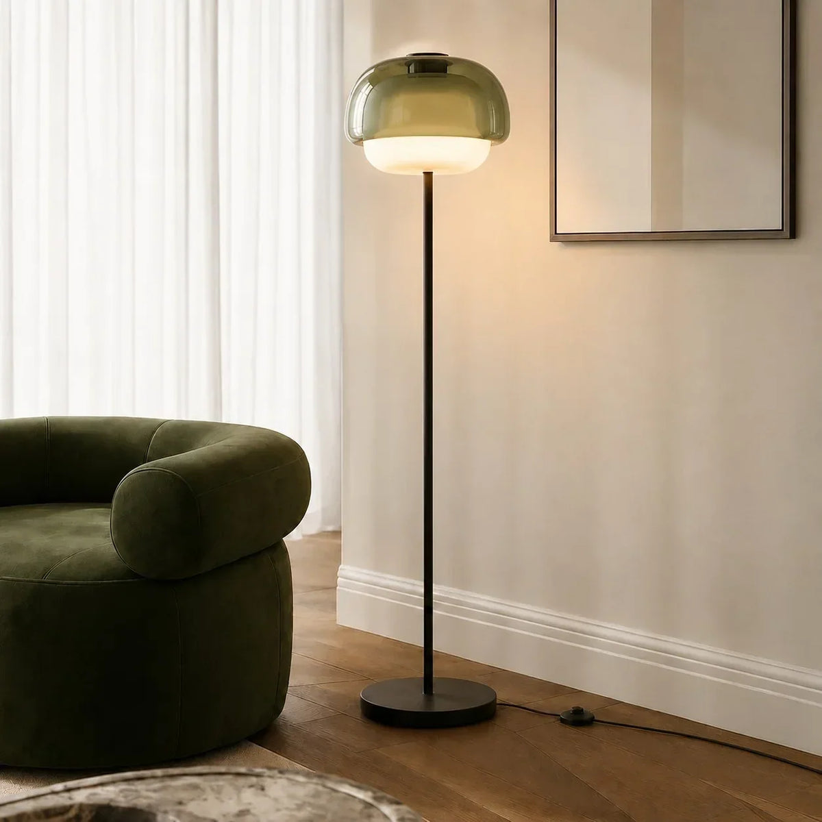 Lampada da Terra in Vetro Moderna – Lampada di Design Elegante con Illuminazione Ambientale