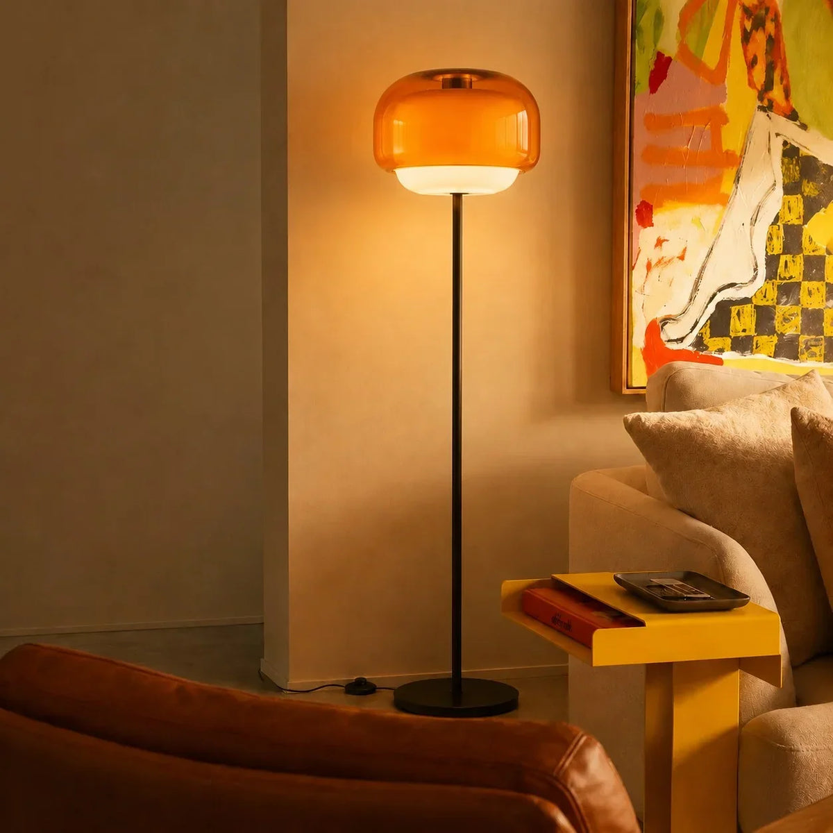 Lampada da Terra in Vetro Moderna – Lampada di Design Elegante con Illuminazione Ambientale