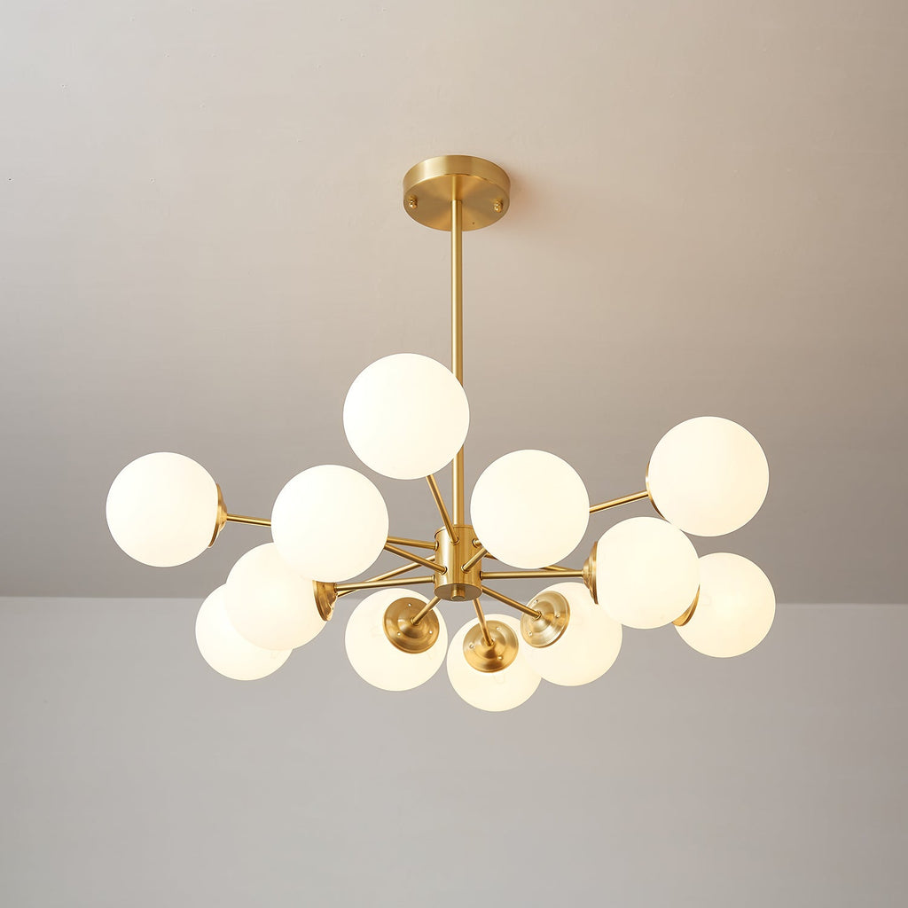 Lustra Lux Lampadario Ottone Vetro Sfere Elegante Moderno