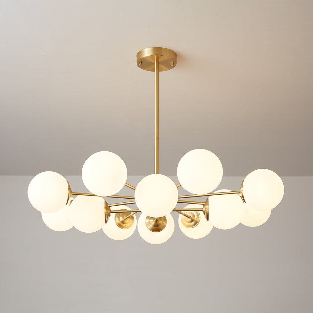Lustra Lux Lampadario Ottone Vetro Sfere Elegante Moderno