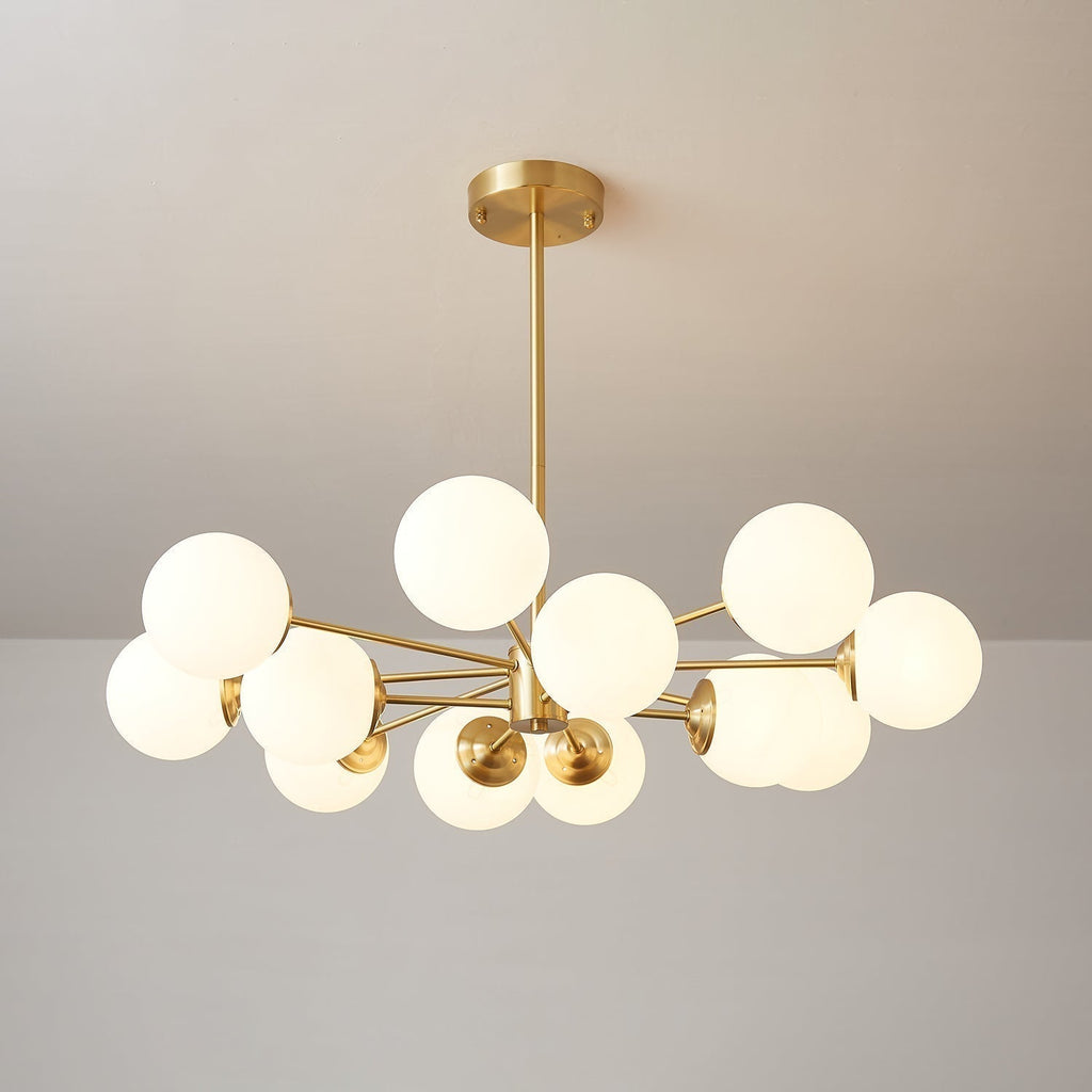 Lustra Lux Lampadario Ottone Vetro Sfere Elegante Moderno