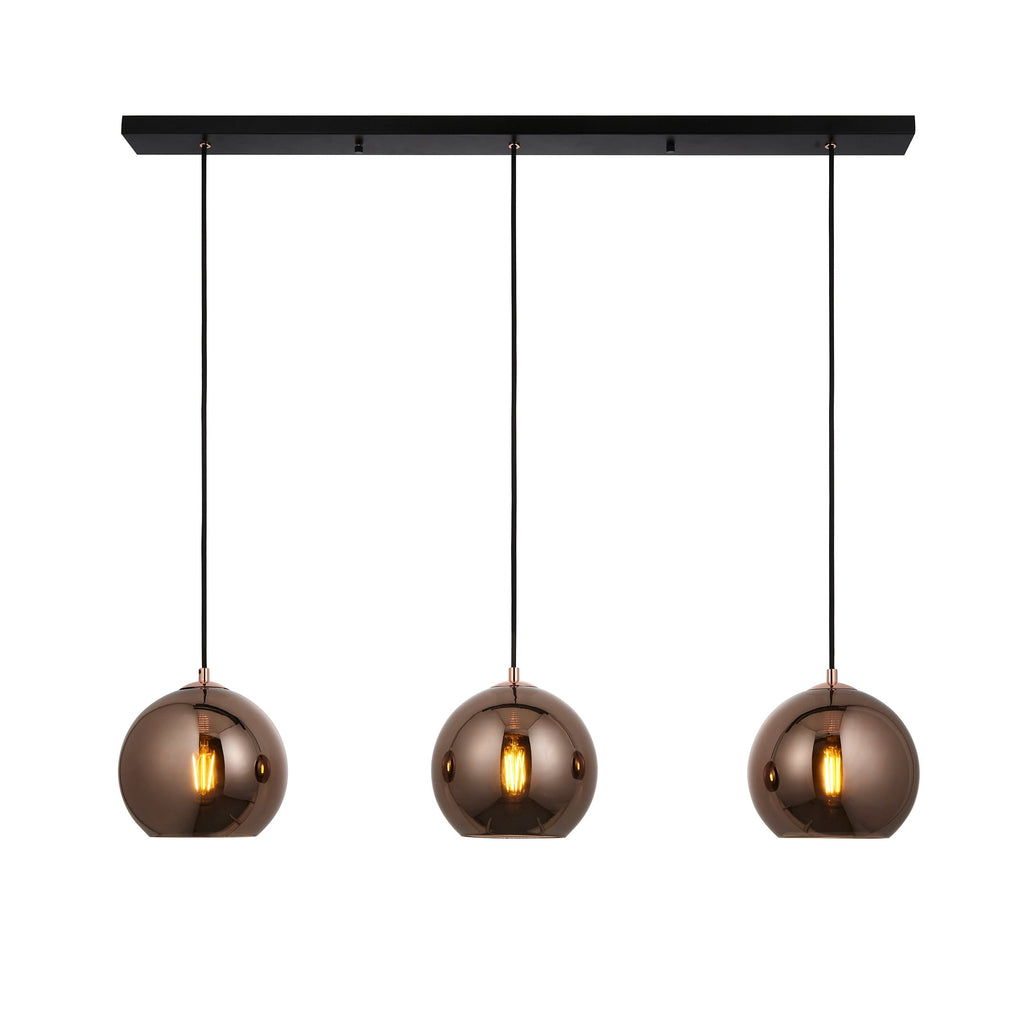 Lampadario a barra Endon Boli 3lt in vetro specchiato rame
