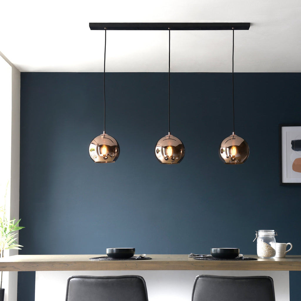 Lampadario a barra Endon Boli 3lt in vetro specchiato rame