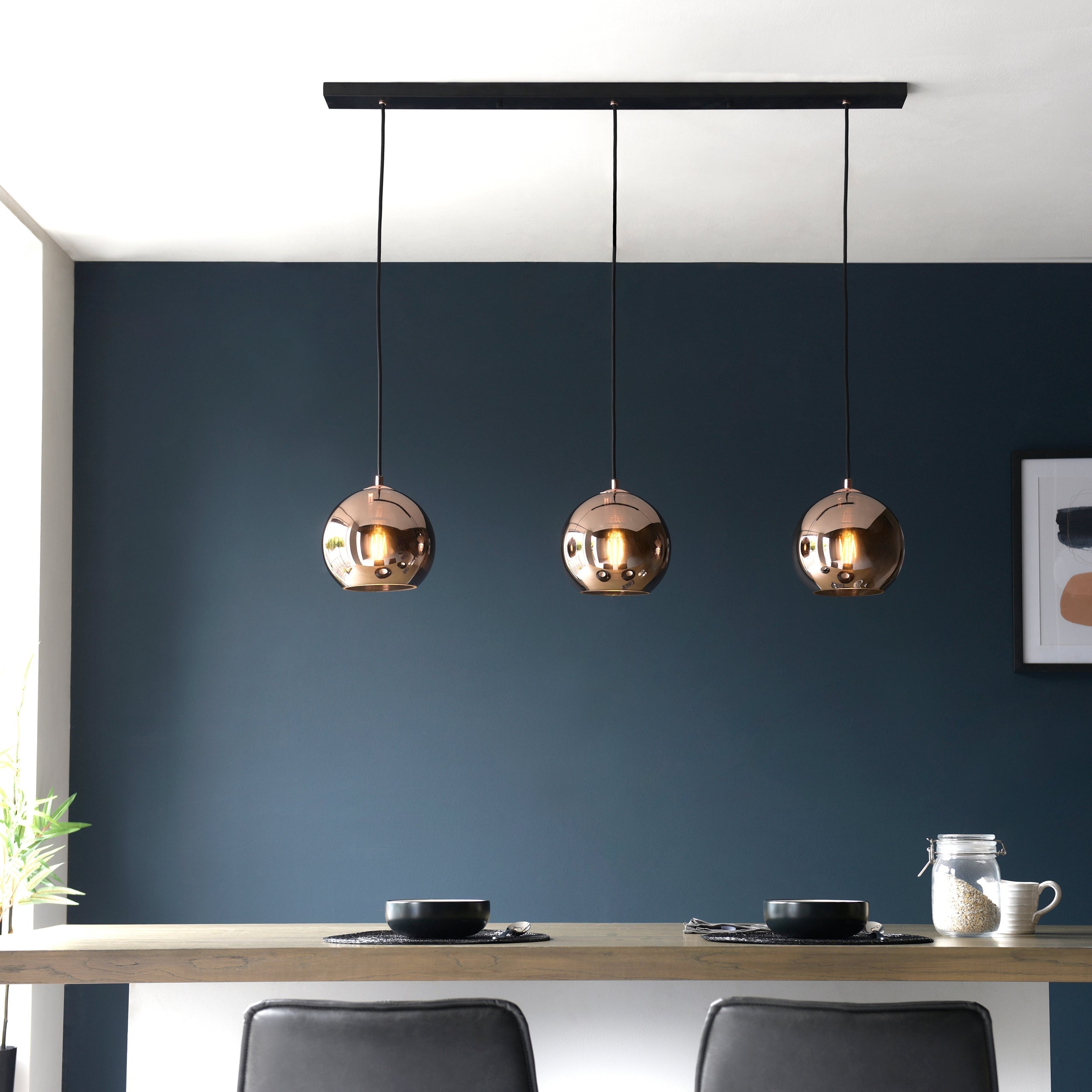 Lampadario a barra Endon Boli 3lt in vetro specchiato rame