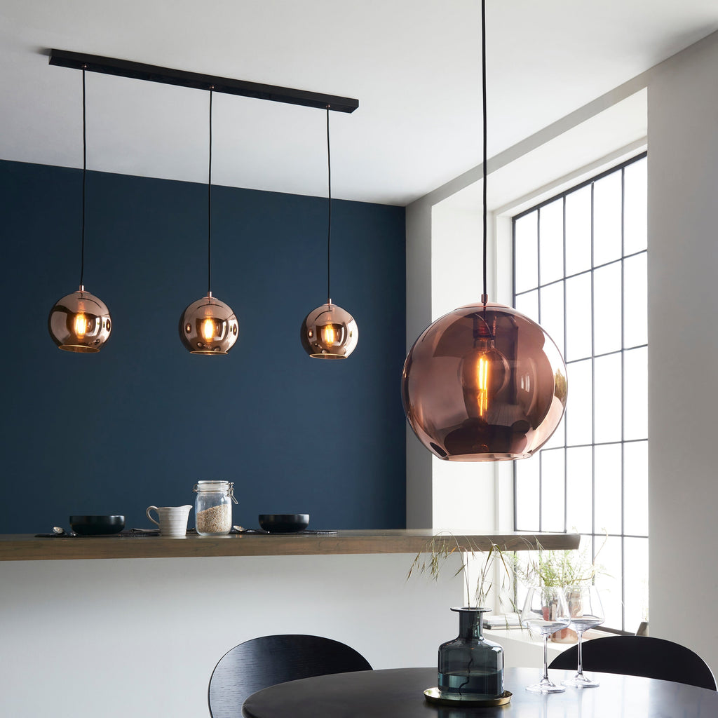 Lampadario a barra Endon Boli 3lt in vetro specchiato rame