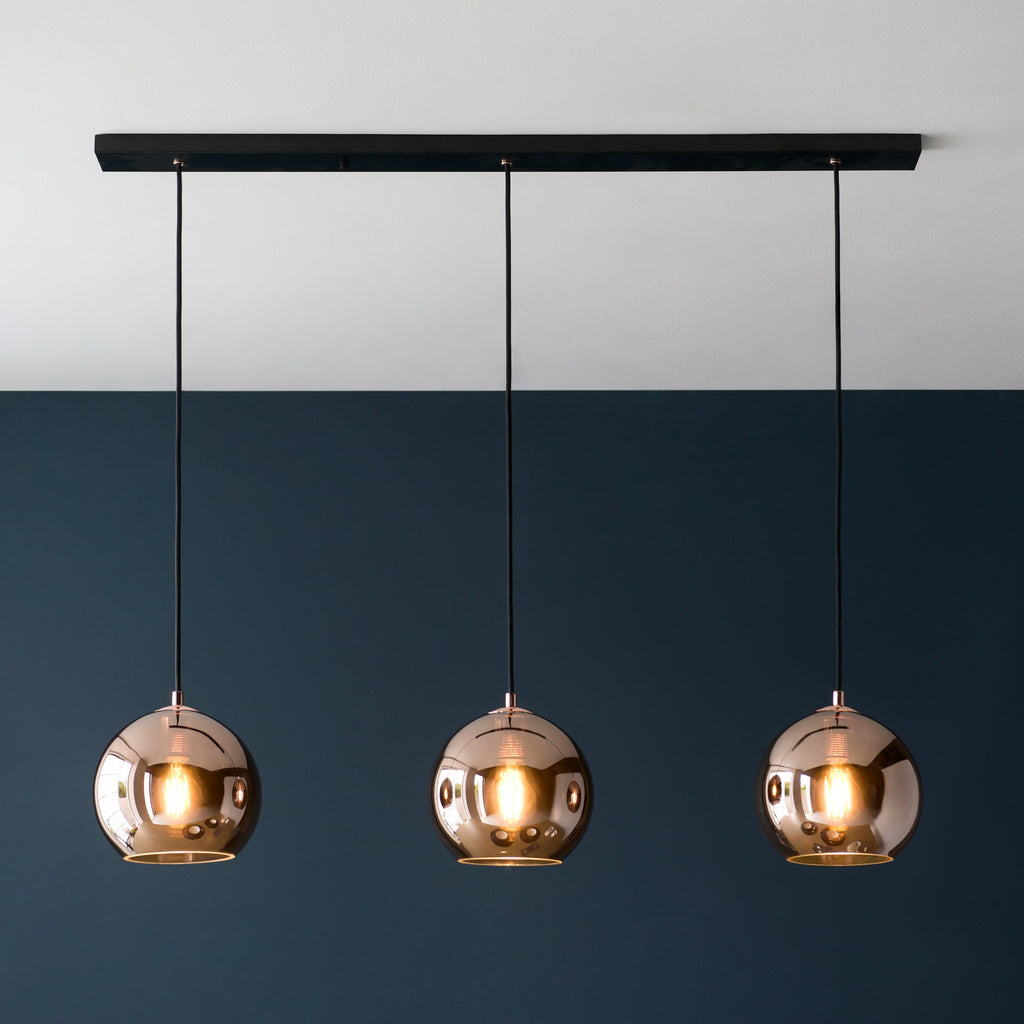 Lampadario a barra Endon Boli 3lt in vetro specchiato rame