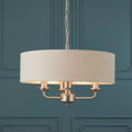 Lampadario Endon Highclere in Cromo Spazzolato con 3 Luci - Paralume in Lino Naturale