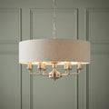 Pendente Endon Highclere in Cromo Spazzolato a 6 Luci - Paralume in Lino Naturale
