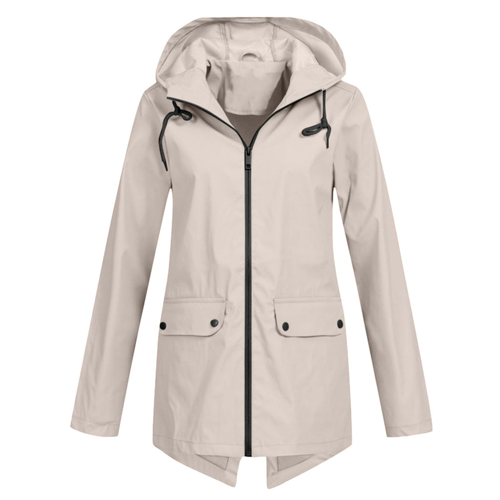Giacca Lunga da Donna Impermeabile con Cappuccio – Giacca Impermeabile per Tempo Piovoso