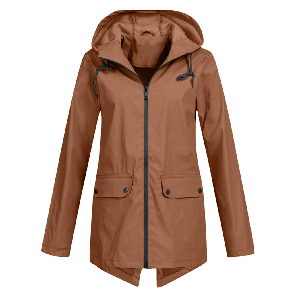 Giacca Lunga da Donna Impermeabile con Cappuccio – Giacca Impermeabile per Tempo Piovoso