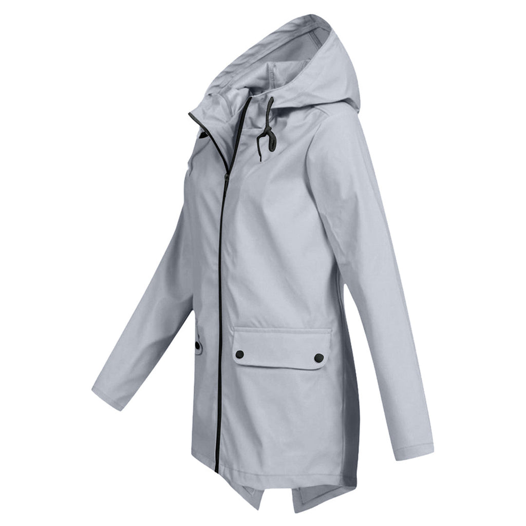 Giacca Lunga da Donna Impermeabile con Cappuccio – Giacca Impermeabile per Tempo Piovoso