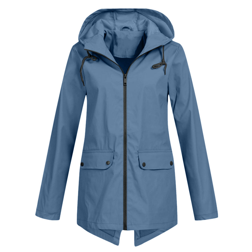 Giacca Lunga da Donna Impermeabile con Cappuccio – Giacca Impermeabile per Tempo Piovoso