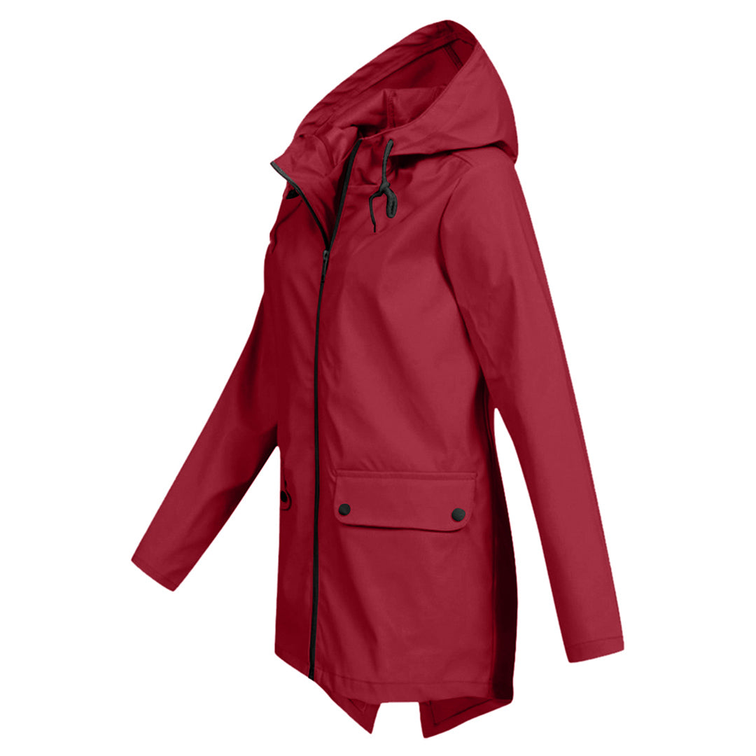 Giacca Lunga da Donna Impermeabile con Cappuccio – Giacca Impermeabile per Tempo Piovoso