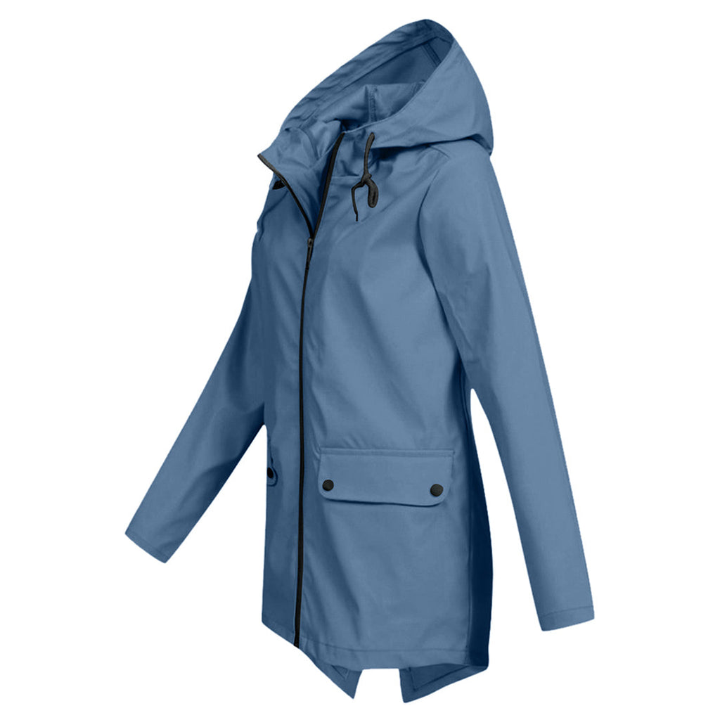 Giacca Lunga da Donna Impermeabile con Cappuccio – Giacca Impermeabile per Tempo Piovoso