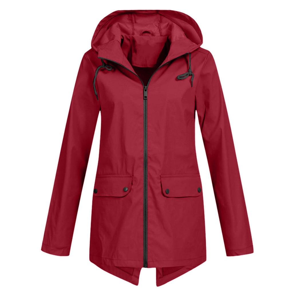 Giacca Lunga da Donna Impermeabile con Cappuccio – Giacca Impermeabile per Tempo Piovoso