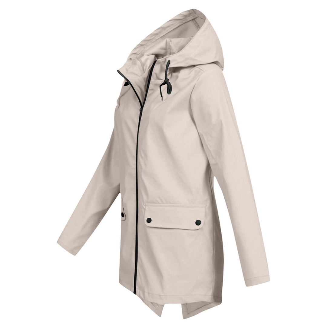 Giacca Lunga da Donna Impermeabile con Cappuccio – Giacca Impermeabile per Tempo Piovoso