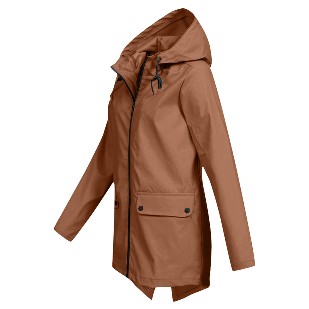 Giacca Lunga da Donna Impermeabile con Cappuccio – Giacca Impermeabile per Tempo Piovoso