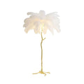 Lampada da terra in piume – Finitura dorata – Bianca – 160 cm – Presenza elegante per soggiorno e camera da letto