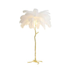 Lampada da terra in piume – Finitura dorata – Bianca – 160 cm – Presenza elegante per soggiorno e camera da letto