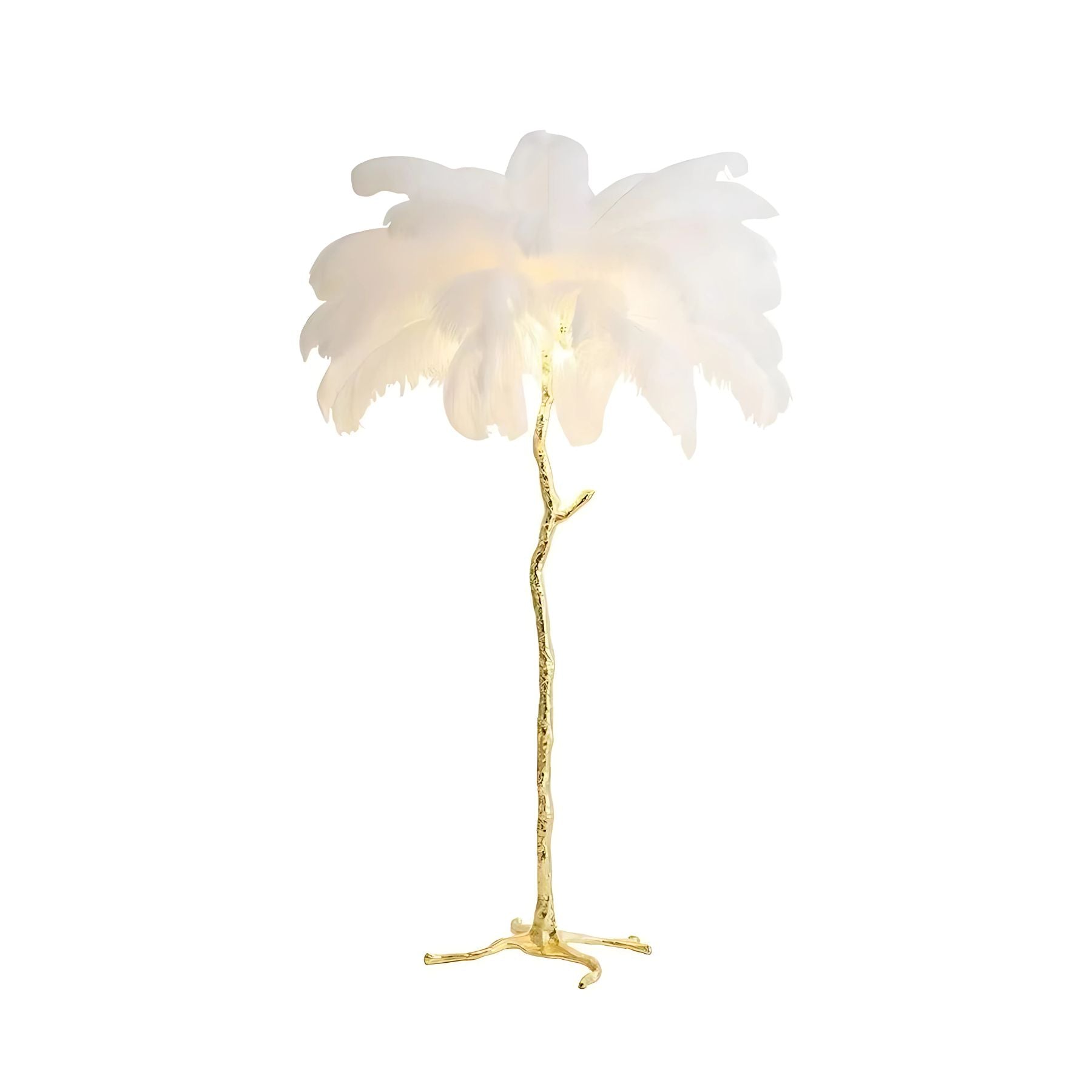 Lampada da terra in piume – Finitura dorata – Bianca – 160 cm – Presenza elegante per soggiorno e camera da letto