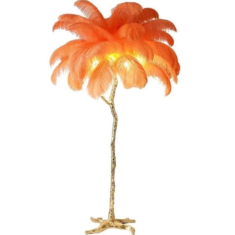 Lampada da terra in piume – Finitura dorata – Bianca – 160 cm – Presenza elegante per soggiorno e camera da letto