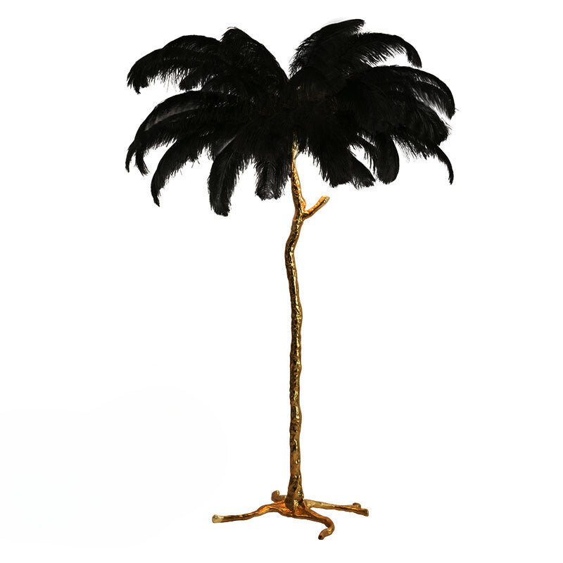 Lampada da terra in piume – Finitura dorata – Bianca – 160 cm – Presenza elegante per soggiorno e camera da letto